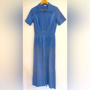 Vintage Denim Look Jumpsuit Wide Flared Legs